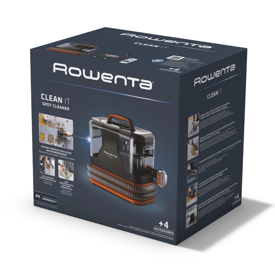 Aspirator portabil pentru covoare Rowenta Clean It IN5011F0, 400 W, recipient pentru apa detasabil, functie autocuratare, portocaliu & negru