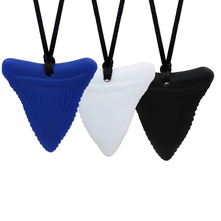 3 darabos rágó nyaklánc készlet gyerekeknek, Szilikon érzékszervi nyaklánc, SINBINTA, Segít csökkenteni a stresszt és a szorongást, Könnyen használható és tisztítható, autizmus/ADHD, Élelmiszeripari-minőségű szilikon, 51,5x52,1x1,46 cm, Fehér/fekete/kék