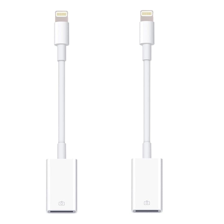 Set 2 cablu adaptor OTG USB 3.0 mama la lightn-ing tata, SINBINTA, Adaptor apple camera reader, Transmisie de mare viteza, Usor de utilizat, Cip inteligent, Compatibil pe scara larga, Pentru iPhone, iPad, iOS 9.2 la 13, Metal, 12cm, Alb