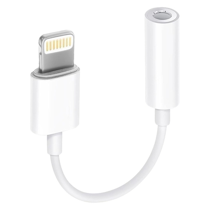 Lightning аудио адаптер за телефон, съвместим с iPhone към 3,5 mm жак, SINBINTA, кабел за лек аудио адаптер към 3,5 mm aux жак, цифрово декодиране на DAC чип, Aux кабел за слушалки, високоскоростно предаване, издръжлив, пластмаса, бял