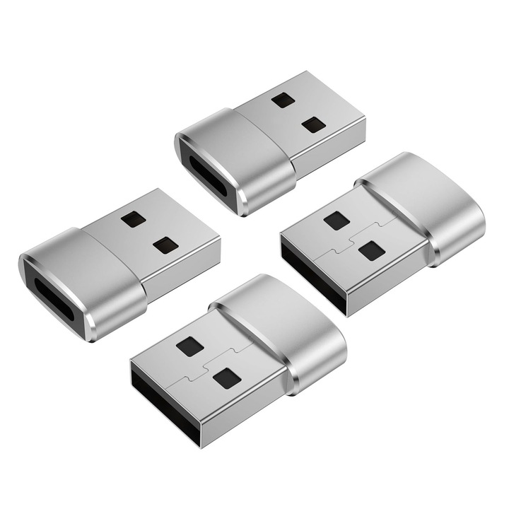 Комплект от 4 унции otg адаптер с щепсел usb-c към usb 2.0, SINBINTA, OTG адаптер usb 2.0 към usb-c, бързо зареждане и трансфер на данни, за часовник apple, телефон, nintendo switch, airpods, ipad, кола, алуминиев калъф, 22,7*14,9 mm, сив