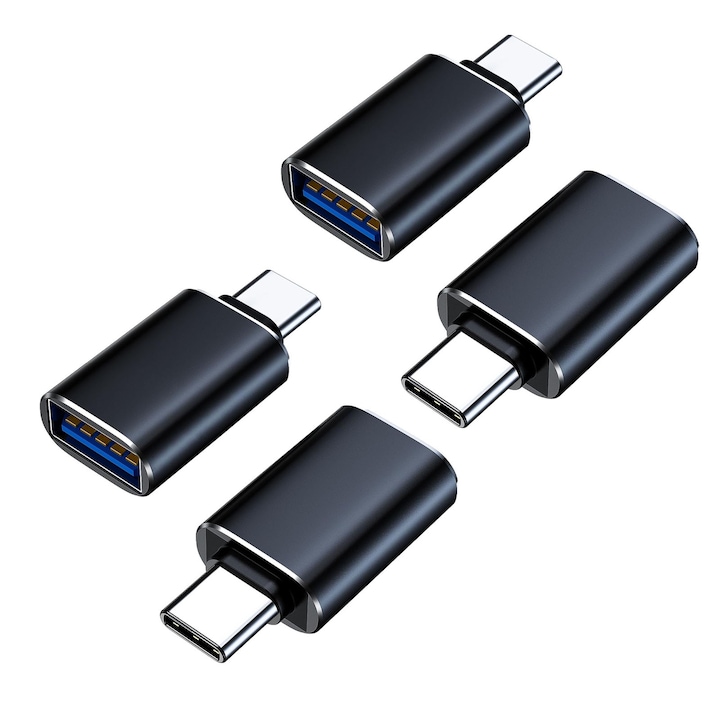 Комплект от 4 oz otg адаптер с usb-c към usb 3.0 щепсел, SINBINTA, USB-c към usb 3.0 otg адаптер, бързо зареждане и пренос на данни, за часовник Apple, телефон, nintendo switch, airpods, ipad, кола, алуминиев калъф, 28,8*16,2 мм, черен