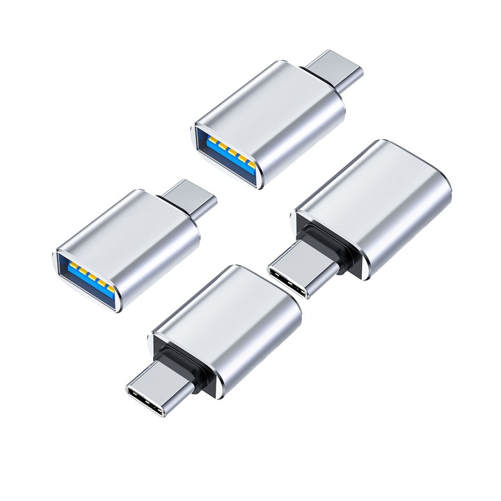 Комплект от 4 oz otg адаптер с usb-c към usb 3.0 щепсел, SINBINTA, USB-c към usb 3.0 otg адаптер, бързо зареждане и пренос на данни, за часовник Apple, телефон, nintendo switch, airpods, ipad, кола, алуминиев корпус, 28.8*16.2 mm, сребрист