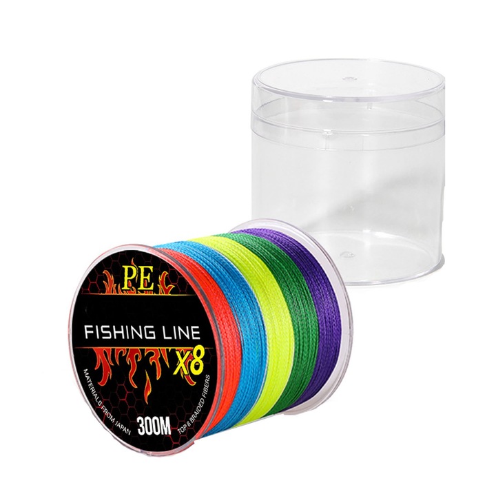Fir textil impletit in 8 fire, Hggzeg, Fir pescuit monofilament, 300m, PE, Rezistent la abraziune si nod, Stabilitate ridicata, Taie apa extrem de repede, Verde, Pentru pescuitul cu momeli la Biban, Pastrav, in apa dulce sau sarata,4.0, Multicolor