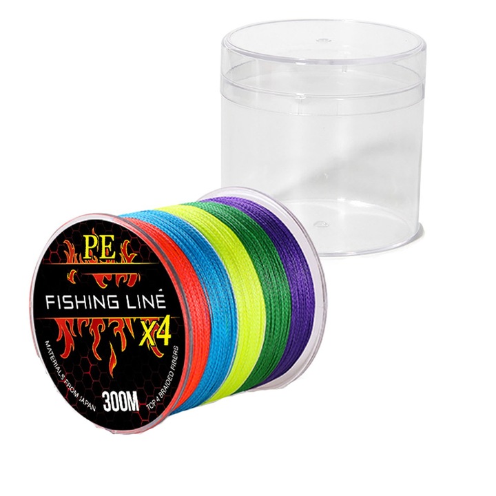 Fir textil impletit in 4 fire, Hggzeg, Fir pescuit monofilament, 300m, PE, Rezistent la abraziune si nod, Stabilitate ridicata, Taie apa extrem de repede, Verde, Pentru pescuitul cu momeli la Biban, Stiuca, in apa dulce sau sarata, 3.0, Multicolor