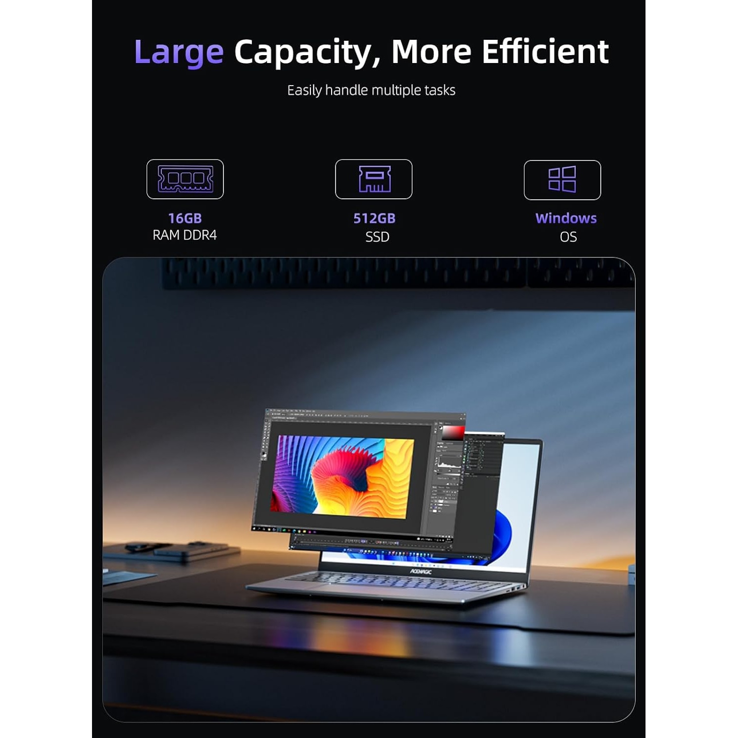 Laptop ACEMAGIC 15.6''cu procesor Intel® Twin Lake N150 pana la 3.6 GHz, 16GB DDR4 RAM, 512GB SSD, Windows 11 Pro