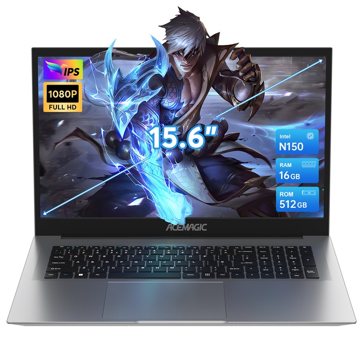 ACEMAGIC 15.6'' лаптоп с процесор Intel® Twin Lake N150 до 3.6 GHz, 16GB DDR4 RAM, 512GB SSD, Windows 11 Pro