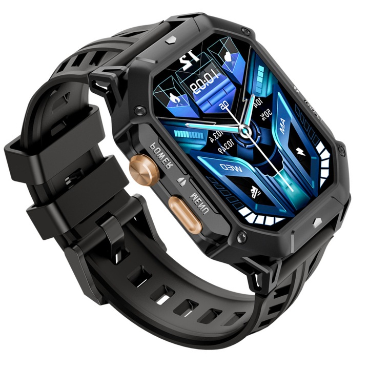 Ceas Smartwatch Sport, Ceas inteligent, Trackere fitness, detectarea oxigenului din sange, mai multe moduri de exercitii, monitorizare completa a sanatatii, vreme, stilat, 1000mAh, rezistent la apa pana la 10 metri, 2.13 inch, ecran tactil HD, negru