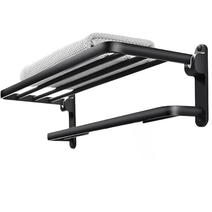 Suport pentru baie, 50x23x20cm, foarte rezistent, 90 ° pivotant, fara perforare, negru