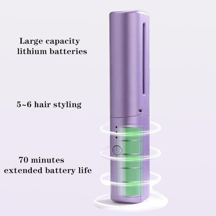 Mini Perie de Indreptat Parul, Mini perie de indreptat incalzita, pieptene de par drept, 3 Trepte de temperatura, Reincarcabila, 150°C - 200°C, Poate fi incalzit, Wireless, mic, incarcare USB, 4000 mAh, calatorie portabila, 3*2.8*18.5cm, Violet