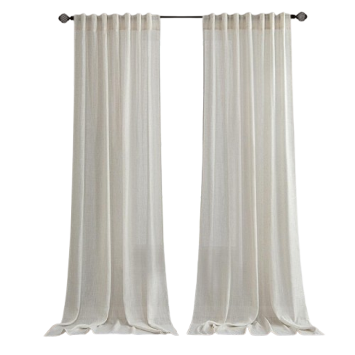 2db függöny készlet MIULEE, vászon megjelenés, modern, voile, gumiszalaggal rögzíthető, 140 x 215 cm, világos bézs