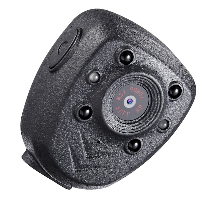 Спортна видеокамера Въртяща се на 360 градуса щипка Full HD 800mAh Инфрачервено нощно виждане Служба за правоприлагане Носена 16GB памет USB зареждане Черен