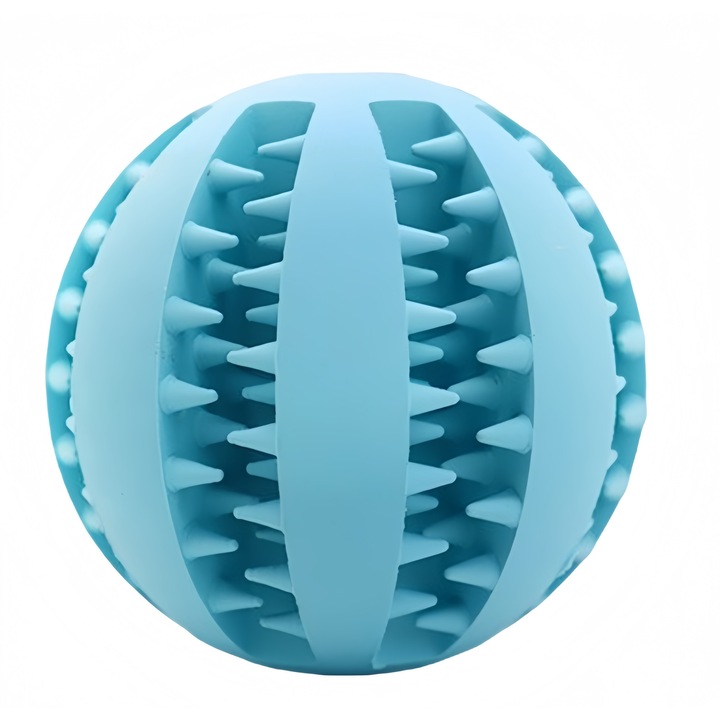 Minge interactiv pentru caini, jucarie din cauciuc natural, non-toxic, material sigur si durabil, curatare dinti, eliberare recompensa, amelioreaza anxietatea, dezvolta inteligenta,7cm, albastra
