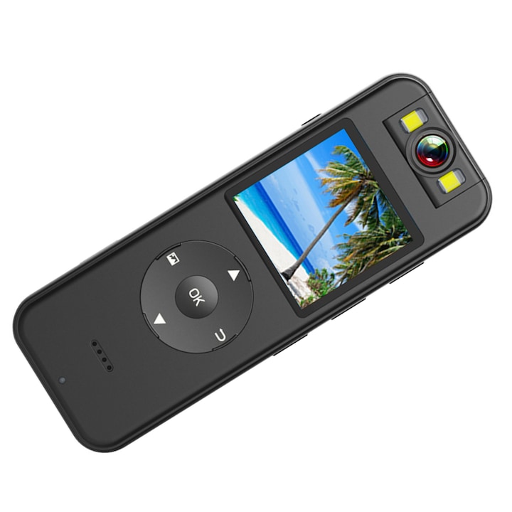 4K Body Video Camera, Police WiFi с въртящ се на 180° обектив и клипс, HD 1080P, преносима охранителна камера с LED светлина, видеорекордер, черен