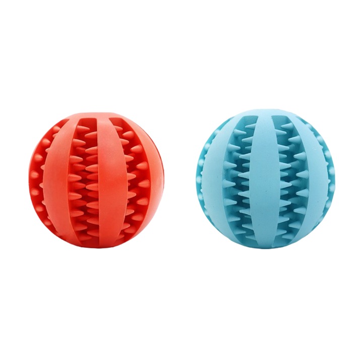 Interaktív labda kutyáknak, gumijátékok, 2 db-os készlet, piros és kék, 6 cm