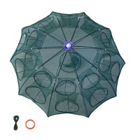 Plasa de pescuit portabila pliabila, Hggzeg, Capcana pentru raci de peste, Capcana automata pentru peste, 20 gauri, Prindere rapida si abundenta, Pliabila in cateva minute, Forma umbrela, Pentru apa sarata apa dulce, Nailon, 93x 30cm, Verde