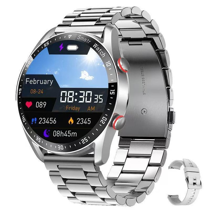Smartwatch, 1.39 inch, monitorizare ritm cardiac, monitorizare oxigen, argintiu