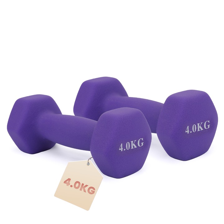 Комплект гирички, Неопрен, С винилово покритие, 2 гири с тежест 4 кг, За дамски фитнес тренировки, йога, пилатес и упражнения у дома