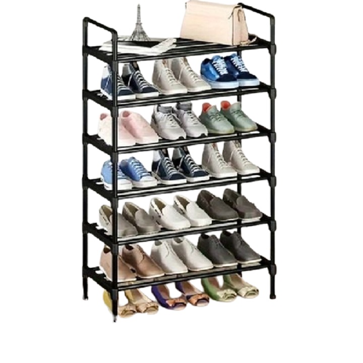 Поставка за обувки с 6 рафта за обувки, Поставка за обувки, Капацитет 18 чифта обувки, Лесно сглобяване, Лека и стабилна, Черна