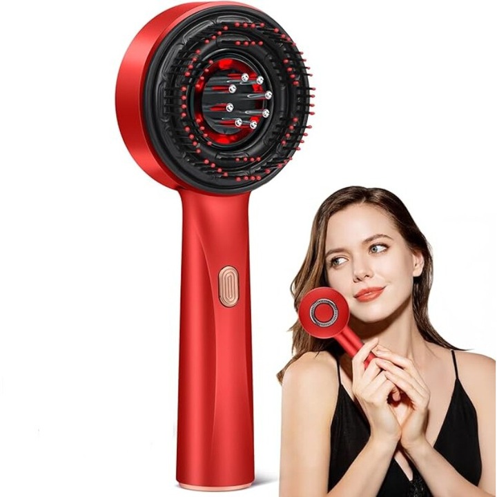 Perie par, Masaj scalp electrica, pieptene de masaj electric, Perie pentru masaj pentru par pentru scalp, 3 in 1, 3 moduri, usor de curatat, portabilitate, incarcare USB, imbunatateste parul incretit, amelioreaza tensiunea, rezistent la apa, rosu