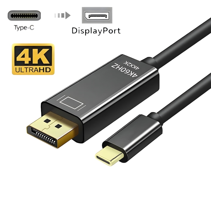 Cablu adaptor USB Type-C 3.1 la DisplayPort 1.4, 4K-60HZ, pentru MacBook Pro, MateBook si Laptopuri, 1.8m