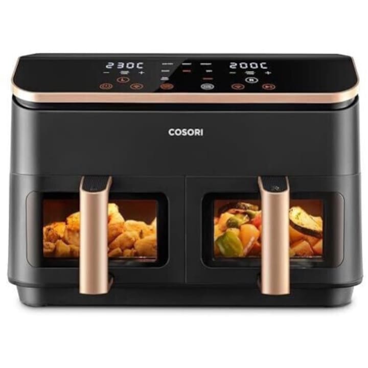 Фритюрник с горещ въздух Cosori CAF-R903-AEU, 2 отделения, 6-в-1, двойна зона, XXL, 8.5 L, две камери, с прозорец за наблюдение, за пълноценни ястия, 50 рецепти, 2470 W