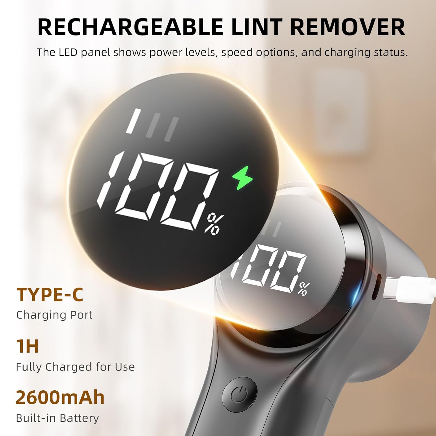 Aparat de curatat scame, EYUSALL, pentru indepartarea scamelor, Display LED, 3 viteze, cutit cu 6 lame din inox, Reincarcabil USB, Negru