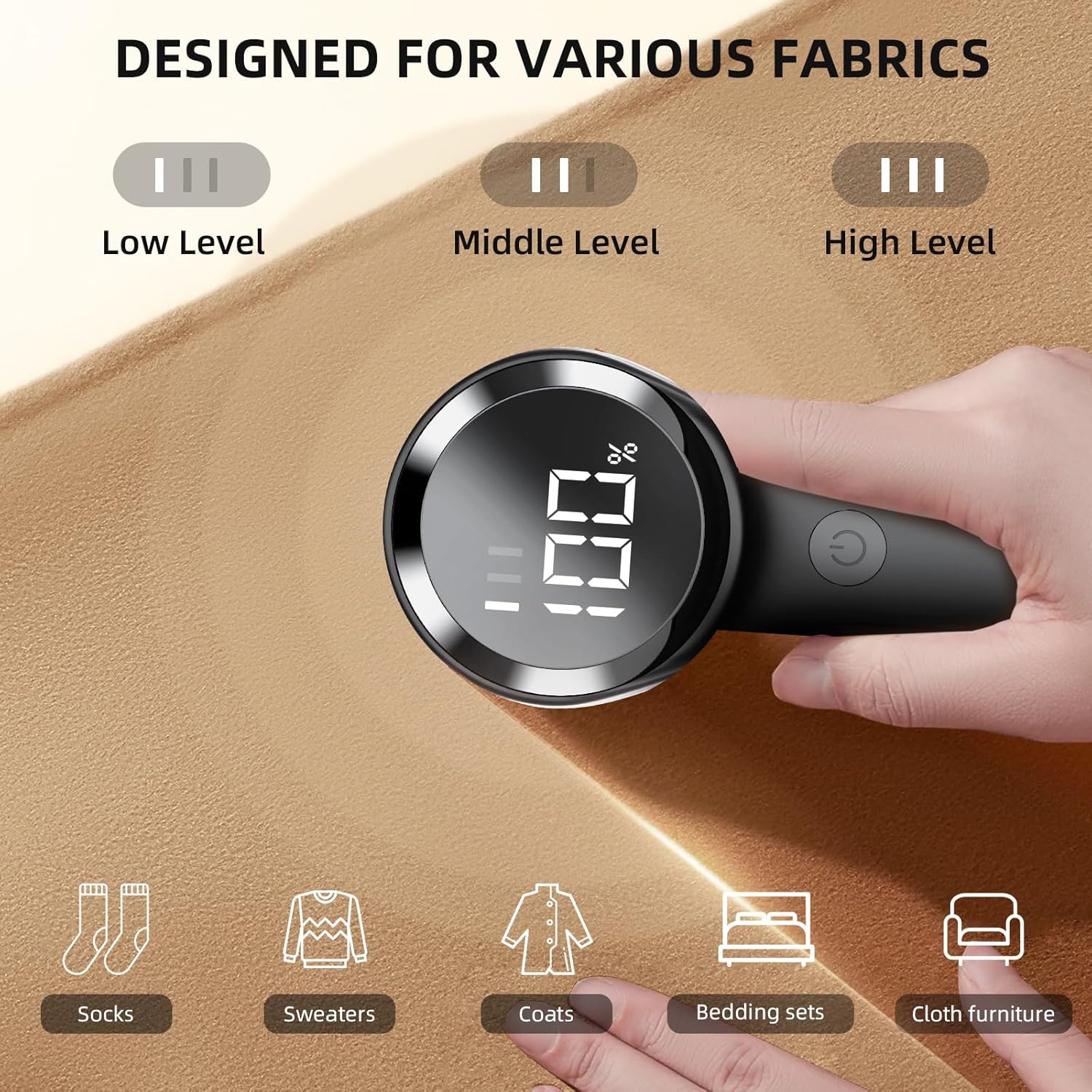 Aparat de curatat scame, EYUSALL, pentru indepartarea scamelor, Display LED, 3 viteze, cutit cu 6 lame din inox, Reincarcabil USB, Negru