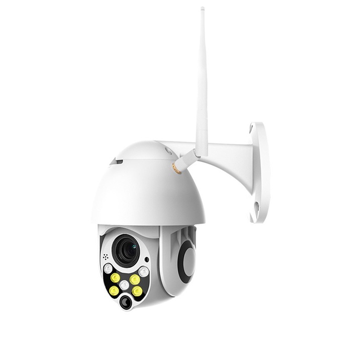 Intelligens WIFI térfigyelő kamera, Axroad Mall, kültéri/beltéri megfigyelő kamera kétirányú kommunikációval és éjszakai látással, IP66, 10-szeres zoom, személy- és mozgásérzékelés, hangriasztó, ABS/műanyag, fehér