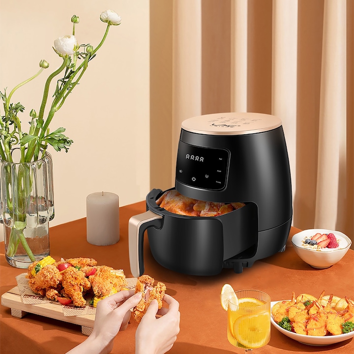 Friteuza cu aer cald, LAC, capacitate 6L, 1500W, negru, usor de curatat