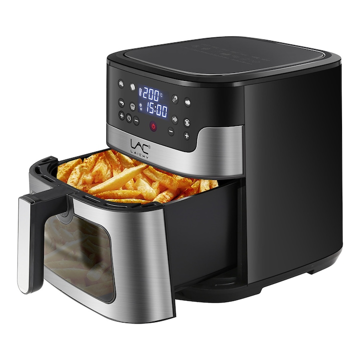 Friteuza cu aer cald LAC, perspectiva，capacitate 10L,1800W, multifunctionala, neagra