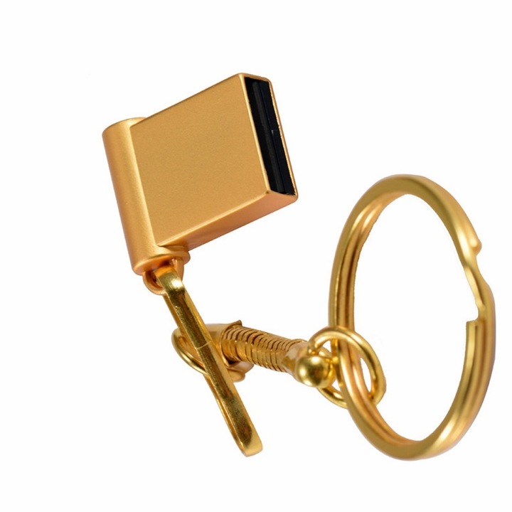 USB стик, 64GB, Ултра мини супер мини флаш памети с малък размер, Златни USB флаш памети Memory Stick, Преносими, мини, метални, високоскоростни, с висок капацитет, стилни, Златни