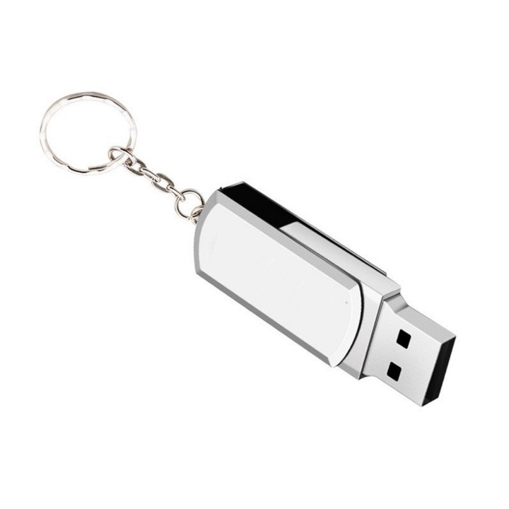 Флаш памет, 64GB, USB 3.0, метална, високоскоростна, въртяща се, водоустойчива, Флаш памет, За WINDOWS, Модерен и ергономичен дизайн, Матово сребристо