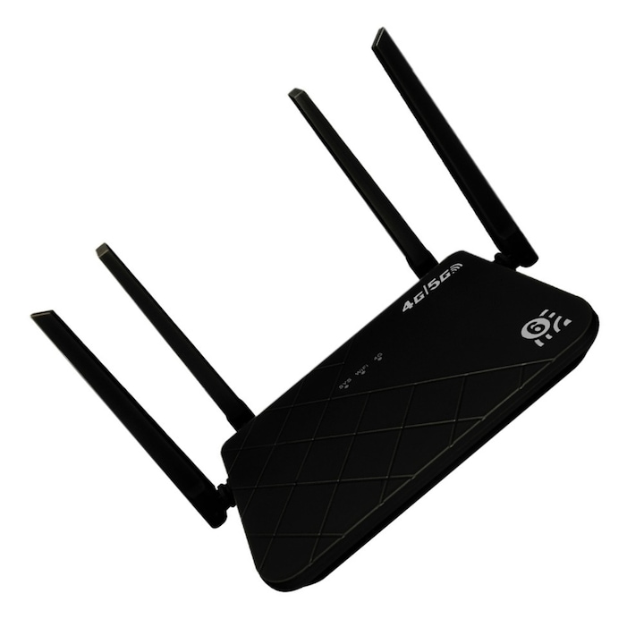 Vezeték nélküli router 4G/5G WiFi LTE Cat4, 300 Mbps stabil és biztonságos kapcsolat, SIM-kártya behelyezhető és a jel áthalad a falon, fekete