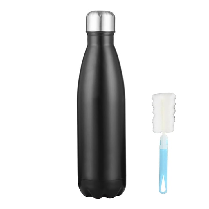 Termos, SINBINTA, 500ml, Otel inoxidabil, Rezistent la rugina si la scurgeri, Ideala pentru cald si rece, Cu pereti dubli si capac, Cu perie de curatare, Handy transporta, Pentru cafea sau alte bauturi, 6.5x26.5cm, Negru