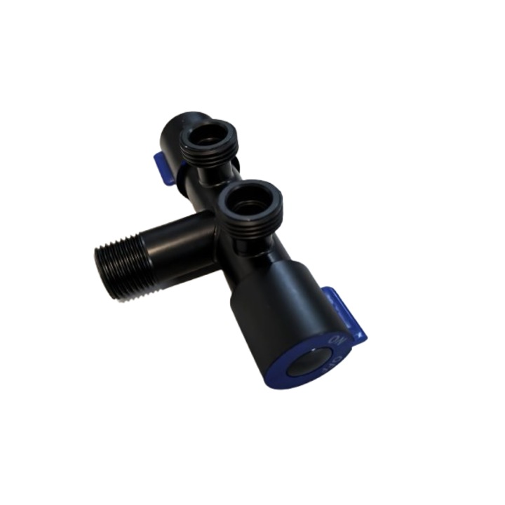 Két kimenetű sarokcsap vízhez, műanyag, tömítésekkel, movidic