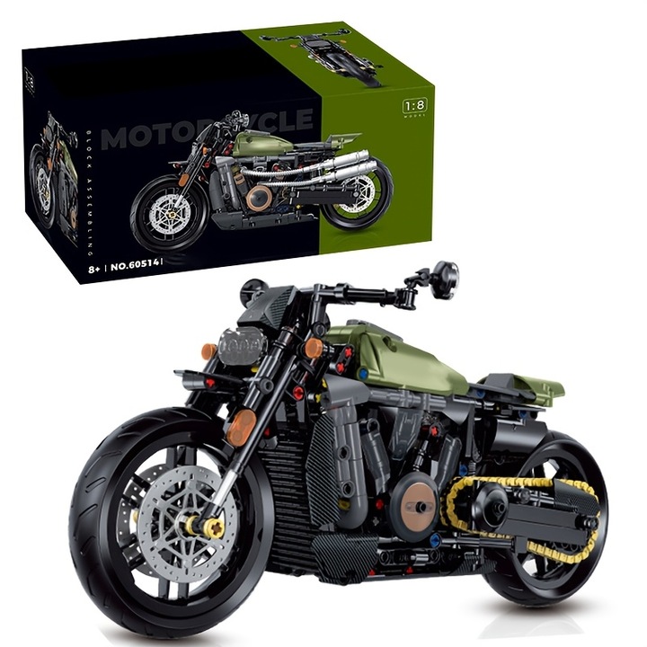 Set de constructie motocicleta, 590 piese, ornamente pentru modele de masini stradale pentru motociclete de birou Ziua Copilului, Craciun, cadou de zi de nastere, WALALLA, verde inchis, 32.1x13.2x16cm