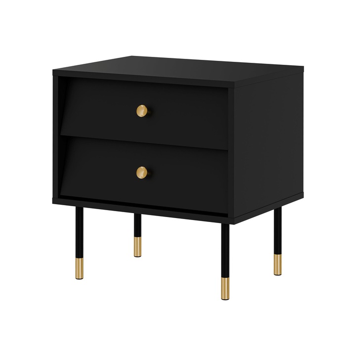 Set 2 Noptiere Aurezi 2S, MIRJAN24, negru, 39x52x55 cm