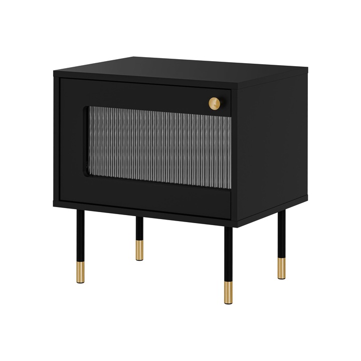 Set 2 Noptiere Aurezi 1D, MIRJAN24, negru, 39x52x55 cm