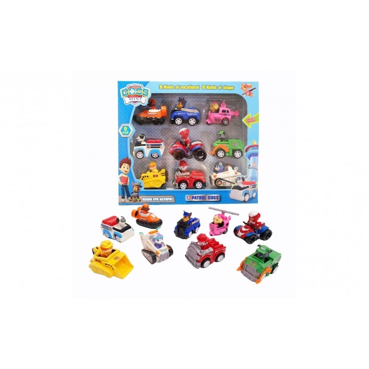 Set de 9 figurine si vehicule, Virtual Trend®, patrula catelusilor