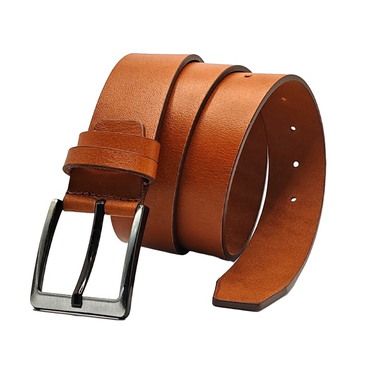 Мъжки колан от естествена кожа Natty Pell, ръчно изработен в Румъния, със солидна метална катарама, класически дизайн, ширина 3,8 см, 130