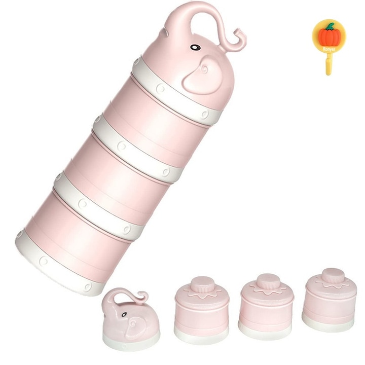 Recipient portabil pentru lapte praf BonsMar, rezistent la scurgeri, deschidere separata, Roz