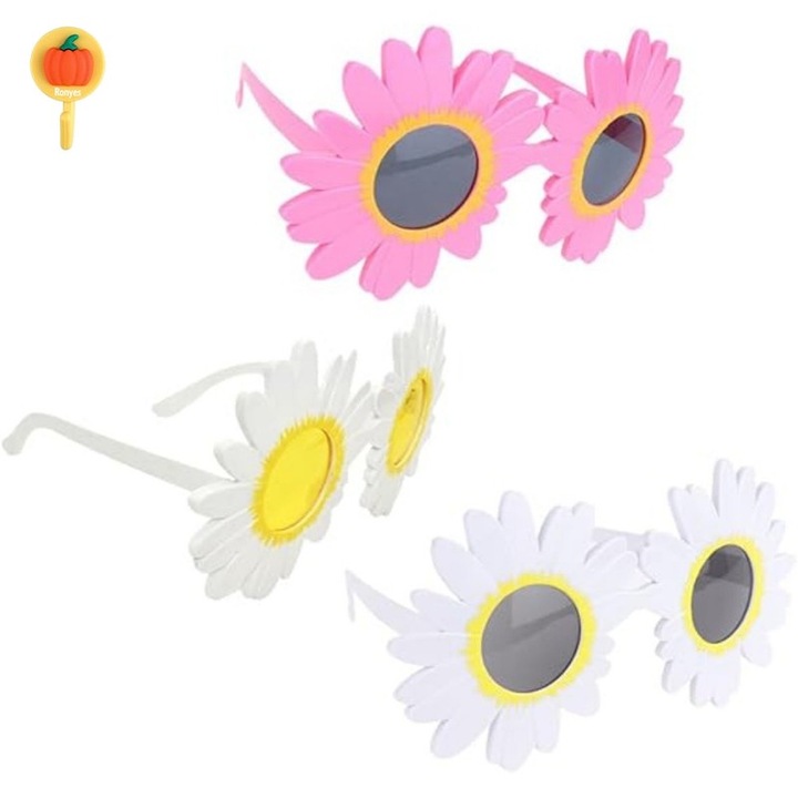 Set de 3 perechi ochelari pentru petreceri, BonsMar, forma de floare, plastic, multicolor