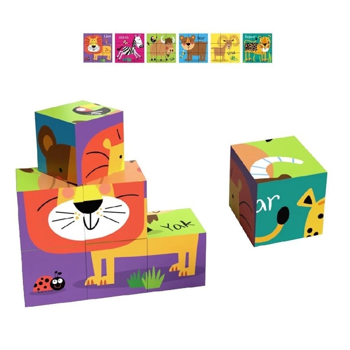 Puzzle Educativ 6 in 1, Animale, cu 9 Piese, 26x20x7cm, Multicolor