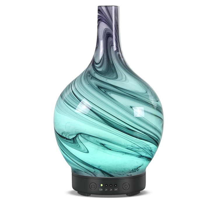 Artisan üveg aromaterápiás készülék, párásító, 100ml, 7 színű RGB környezeti világítás, automatikus kikapcsolás funkció, szürke