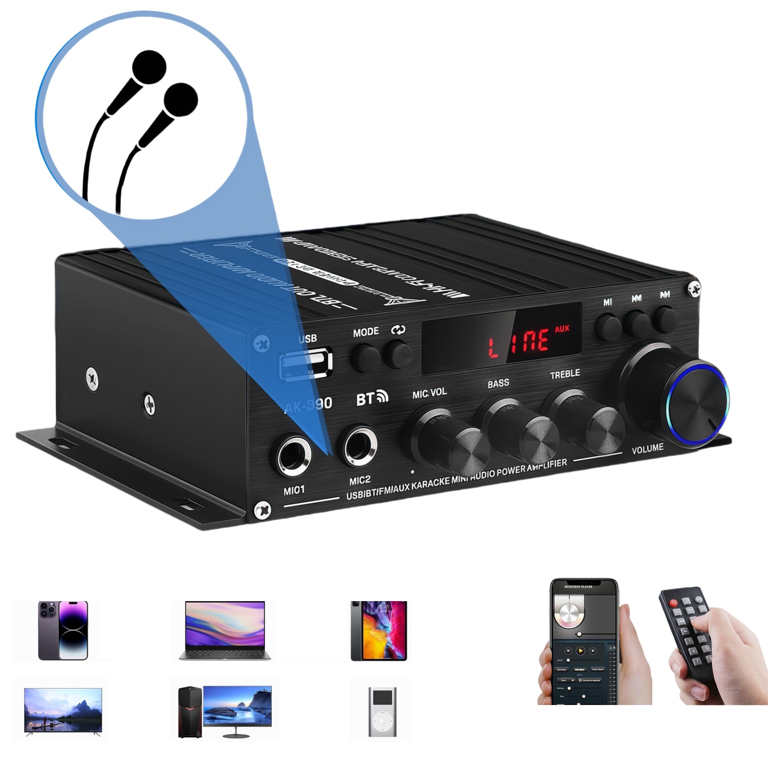 Amplificator audio, RorAem, Amplificator Stereo cu Bluetooth 5.0