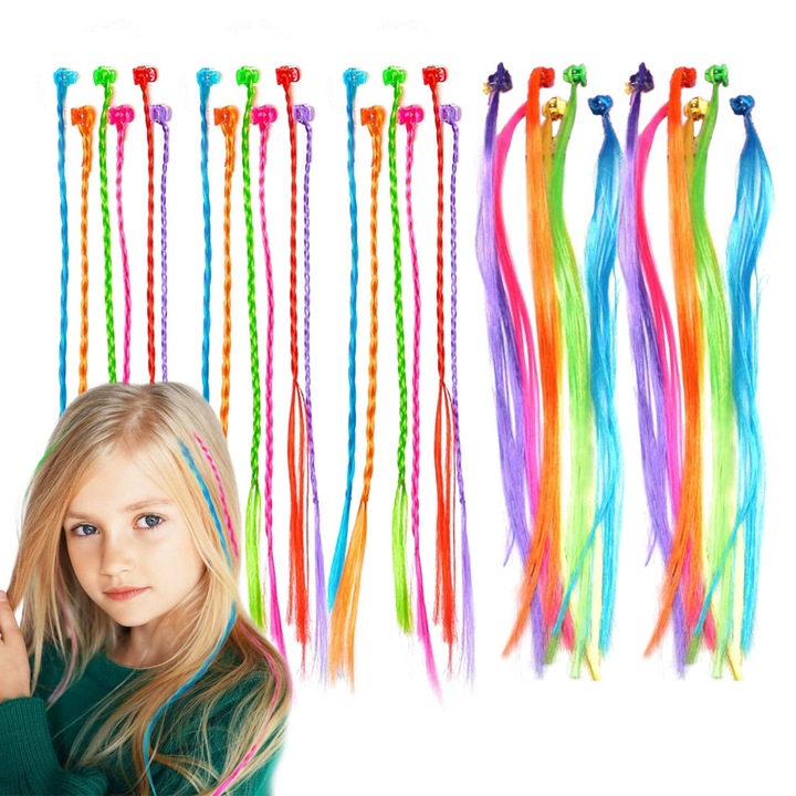Pachet de 30 de suvite de par colorate cu agrafe de par, atasamente pentru extensii de par impletit cu snap neon, pentru favoruri de petrecere de aniversare si accesorii de par pentru copii,6 culori