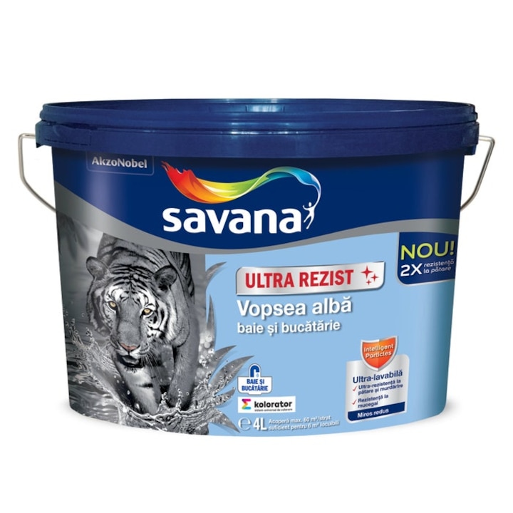 Боя, за баня и кухня, Savana Ultraresist, ултра миеща се, интериорна, бяла, против мухъл, 4 L