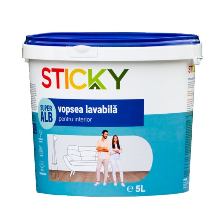 Vopsea lavabila interior, Sticky alba 5 L