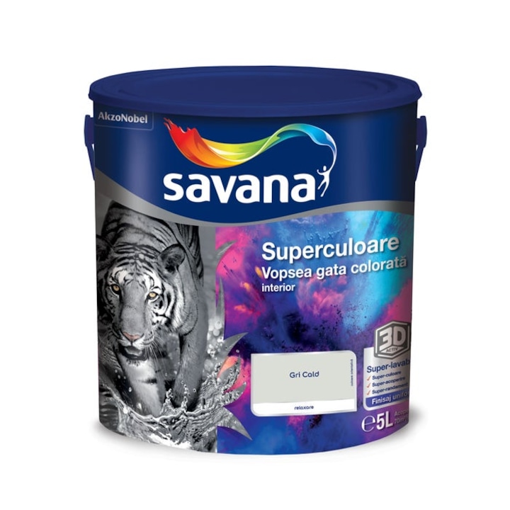 Színre kész beltéri festék, Savana Supercolor, meleg szürke - relaxációs, 5 L